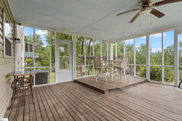 21 Pebble Creek Way, Taylors, SC 29687 - sunroom / solarium featuring ceiling fan, outdoor dining space, and view of wooded area