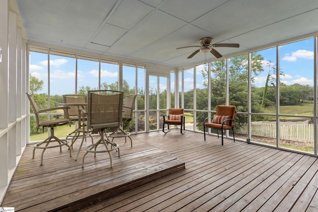 21 Pebble Creek Way, Taylors, SC 29687 - sunroom with a ceiling fan and view of wooded area