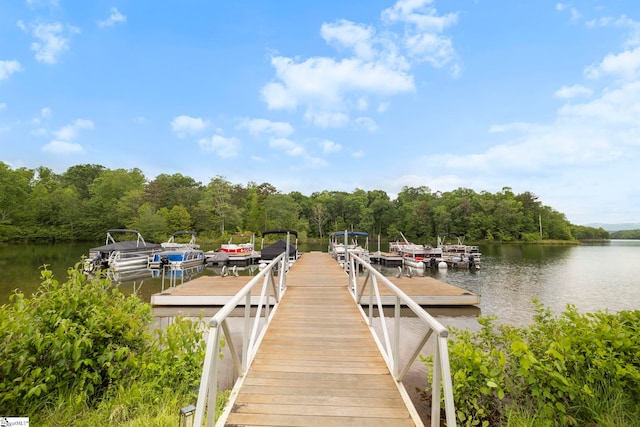 dock with a water view and a wooded view