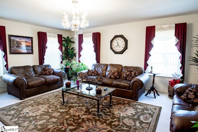 521 N Calhoun Shores Pkwy, Calhoun Falls, SC 29628 - living area featuring carpet flooring and a chandelier