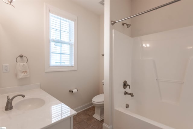 30 Kittery Dr, Greenville, SC 29615 - full bathroom with baseboards, toilet, vanity, shower / tub combination, and tile patterned flooring