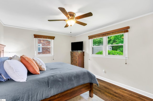 101 Kenilworth Ct, Greenville, SC 29615 - bedroom with wood finished floors, baseboards, multiple windows, crown molding, and ceiling fan