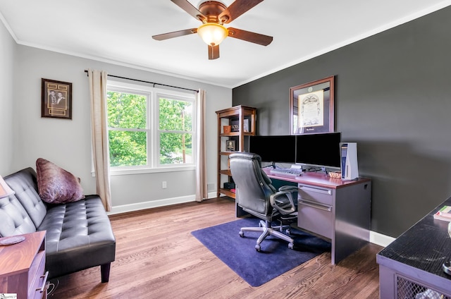 101 Kenilworth Ct, Greenville, SC 29615 - office space with ceiling fan, crown molding, wood finished floors, and baseboards