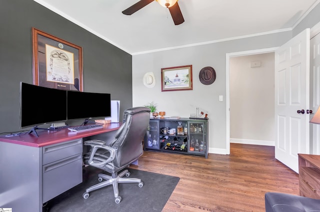 101 Kenilworth Ct, Greenville, SC 29615 - office with ceiling fan, crown molding, wood finished floors, and baseboards