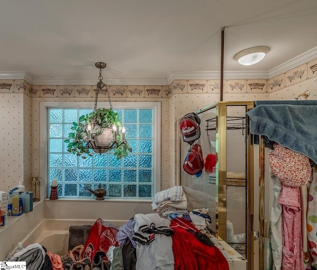 818 S Almond Dr, Simpsonville, SC 29681 - bathroom featuring wallpapered walls and crown molding