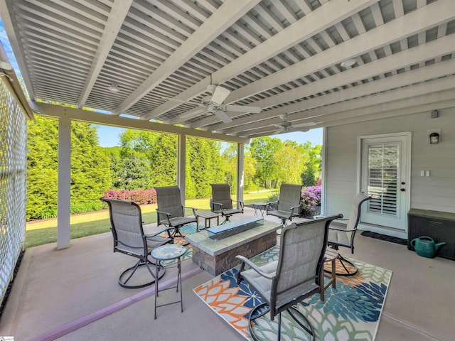 708 Emerald Hill Ct, Simpsonville, SC 29681 - view of patio with an outdoor fire pit and ceiling fan