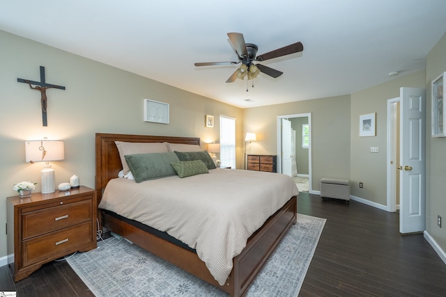 104 White Bark Way, Taylors, SC 29687 - bedroom with dark wood-style floors, baseboards, ceiling fan, and ensuite bath