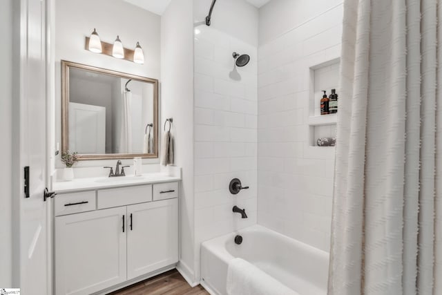 153 Coppermine Dr, Easley, SC 29642 - full bathroom featuring shower / bath combination with curtain, vanity, and wood finished floors