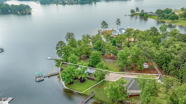 653 R B Baker Dr, Chapin, SC 29036 - aerial overview of property's location with a large body of water and property boundaries highlighted
