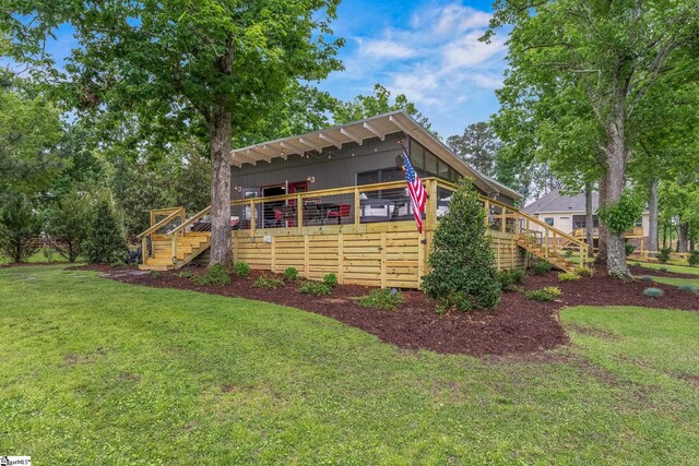 653 R B Baker Dr, Chapin, SC 29036 - view of front of house featuring stairway, a front yard, and a wooden deck