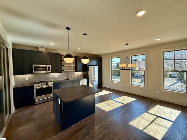 706 Anderson Rd Lot 4, Greenville, SC 29601 - kitchen with appliances with stainless steel finishes, a sink, a center island, tasteful backsplash, and baseboards
