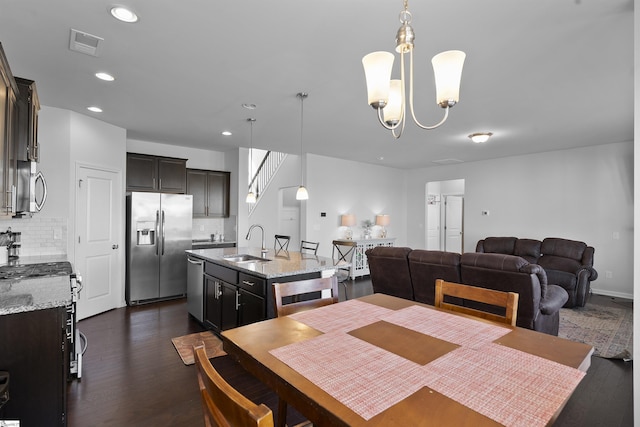605 Mosque Ln, Lyman, SC 29365 - dining area with dark wood finished floors, recessed lighting, and a chandelier