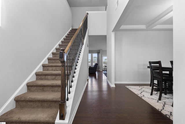 605 Mosque Ln, Lyman, SC 29365 - staircase featuring wood finished floors, baseboards, and ornamental molding