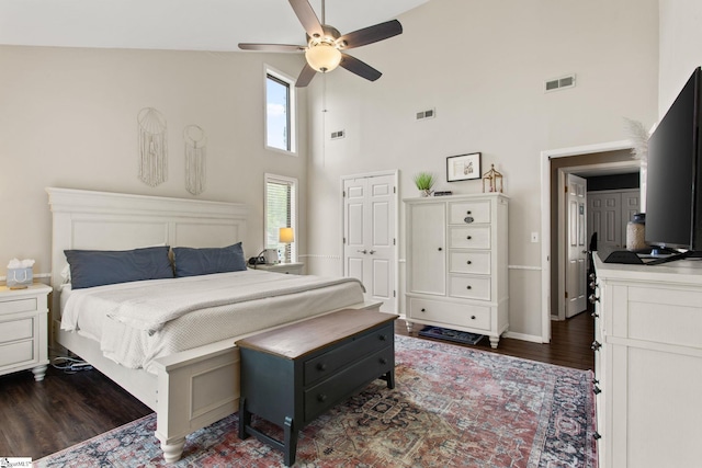 7 Bendingwood Cir, Taylors, SC 29687 - bedroom featuring high vaulted ceiling, wood finished floors, a ceiling fan, and baseboards