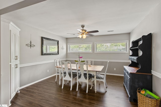 7 Bendingwood Cir, Taylors, SC 29687 - dining space with a ceiling fan, dark wood-style floors, and baseboards