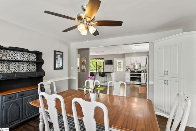 7 Bendingwood Cir, Taylors, SC 29687 - dining space featuring ceiling fan and dark wood-style flooring