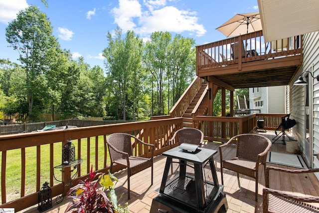7 Bendingwood Cir, Taylors, SC 29687 - wooden deck with stairway and an outdoor fire pit