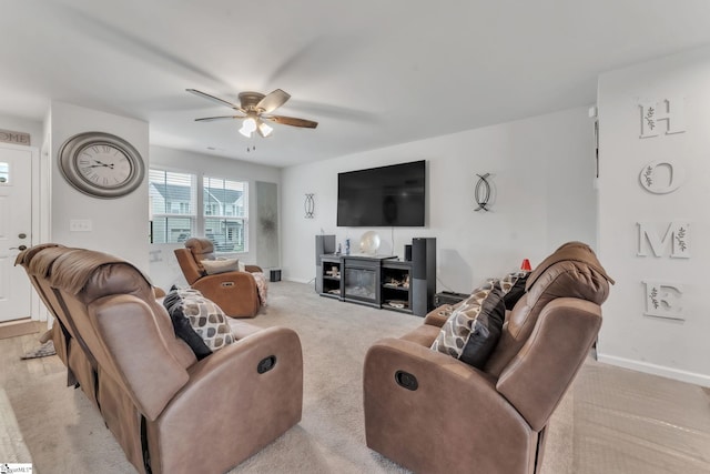 625 Mccormick Ln, Lyman, SC 29365 - living room with a ceiling fan, light colored carpet, and baseboards