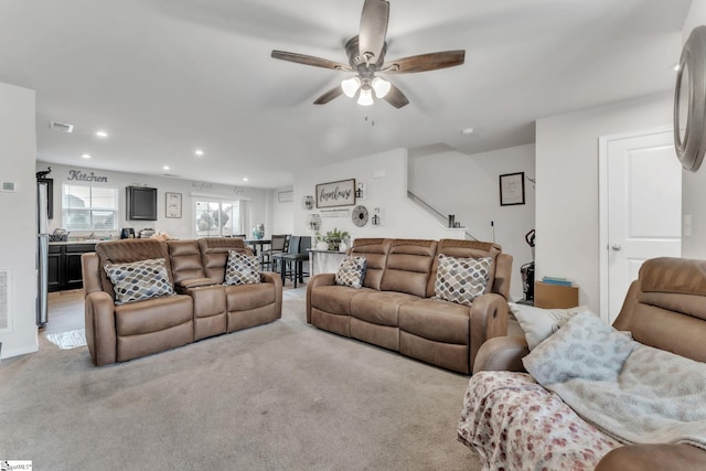 625 Mccormick Ln, Lyman, SC 29365 - living room featuring recessed lighting, ceiling fan, and light colored carpet