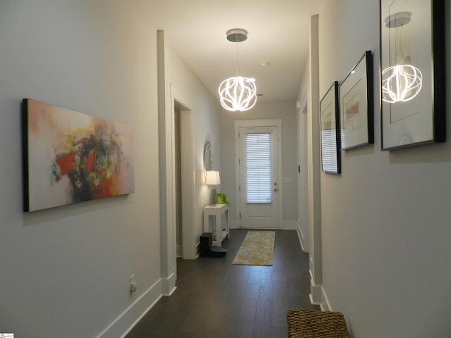 14 Moray Pl, Simpsonville, SC 29681 - entryway featuring a chandelier, baseboards, and dark wood finished floors