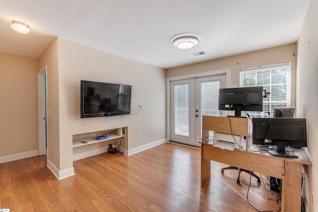 105 Bitternut Ln, Taylors, SC 29687 - office area with wood finished floors, baseboards, and french doors