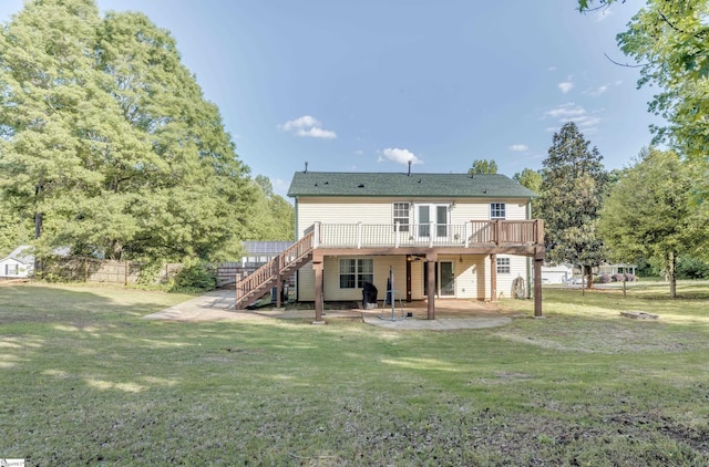 105 Bitternut Ln, Taylors, SC 29687 - back of house featuring a wooden deck, a patio area, stairs, and a lawn