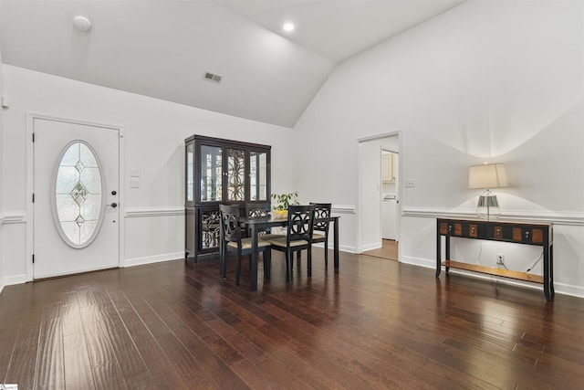 413 Rambling Rose Way, Moore, SC 29369 - dining room featuring wood finished floors, washer / clothes dryer, and high vaulted ceiling