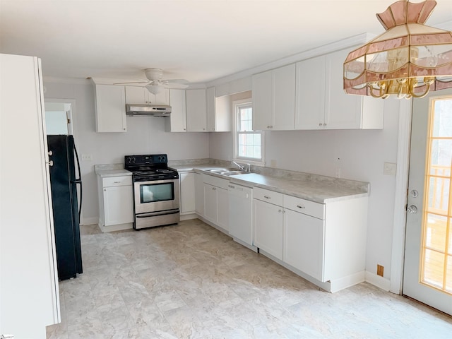 8 Charing Cross Rd, Taylors, SC 29687 - kitchen with electric range, under cabinet range hood, freestanding refrigerator, white dishwasher, and a sink