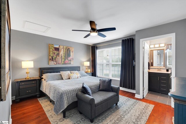 40 Ridgestone Cir, Mauldin, SC 29662 - bedroom with attic access, a sink, wood finished floors, and a ceiling fan