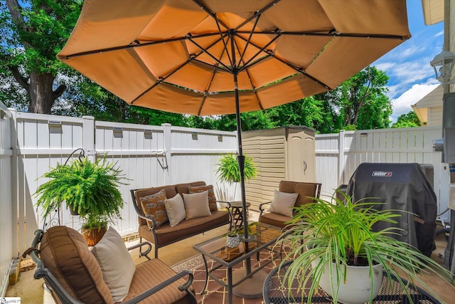 40 Ridgestone Cir, Mauldin, SC 29662 - fenced backyard featuring a grill, an outdoor living space, and a patio