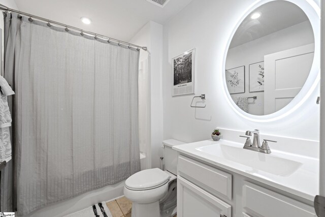 5 Timberwild Dr, Greenville, SC 29605 - full bath featuring toilet, tile patterned flooring, vanity, and shower / bath combination with curtain