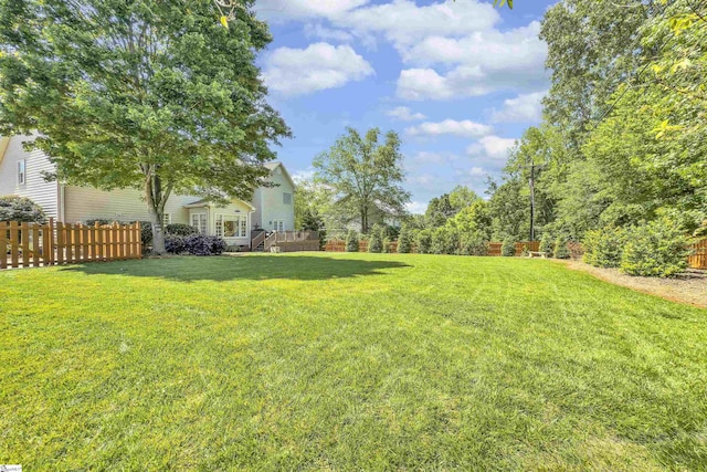 view of yard featuring a wooden deck