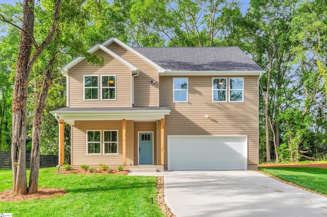 10 Larkspur Dr, Greenville, SC 29617 - traditional-style home with driveway, an attached garage, a front yard, and a porch
