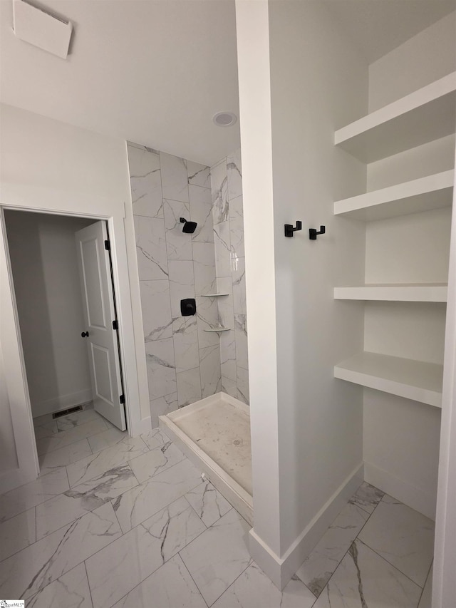 402 Edgewater Dr, Anderson, SC 29626 - full bath featuring marble finish floors, baseboards, and a stall shower
