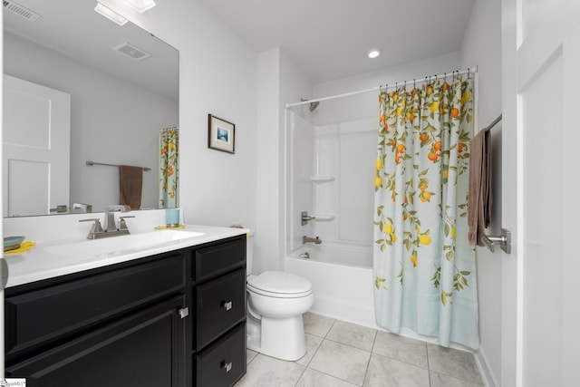 203 Bending Branch Rd, Greenville, SC 29605 - bathroom with tile patterned floors, shower / bathtub combination with curtain, vanity, toilet, and recessed lighting