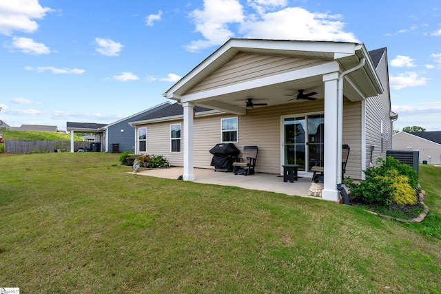 203 Bending Branch Rd, Greenville, SC 29605 - back of house featuring ceiling fan, a patio, a yard, and cooling unit