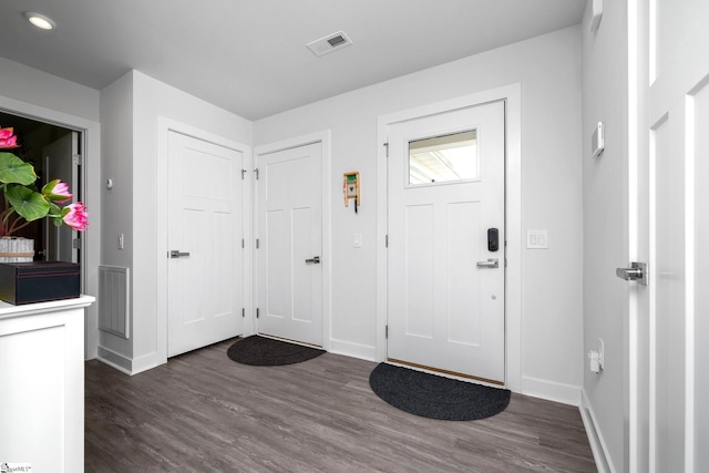 203 Bending Branch Rd, Greenville, SC 29605 - entryway with baseboards, dark wood-type flooring, and recessed lighting