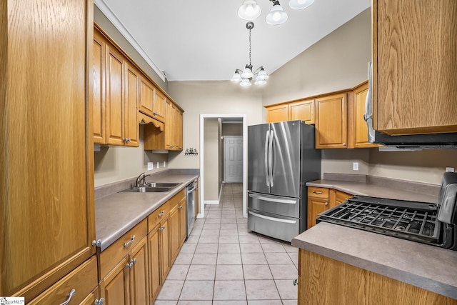1298 Moorehead Pl, Pendleton, SC 29670 - kitchen featuring appliances with stainless steel finishes, a sink, a chandelier, light tile patterned floors, and hanging light fixtures