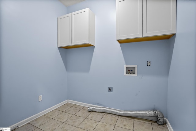 1298 Moorehead Pl, Pendleton, SC 29670 - laundry area featuring electric dryer hookup, cabinet space, washer hookup, light tile patterned floors, and baseboards