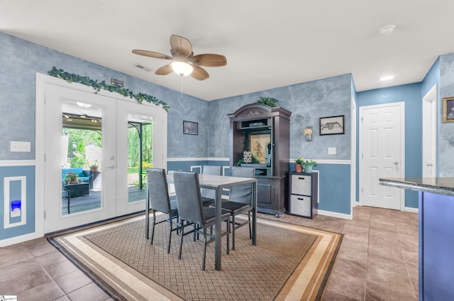 239 Walcott Dr, Lyman, SC 29365 - dining area featuring french doors, ceiling fan, baseboards, and light tile patterned flooring