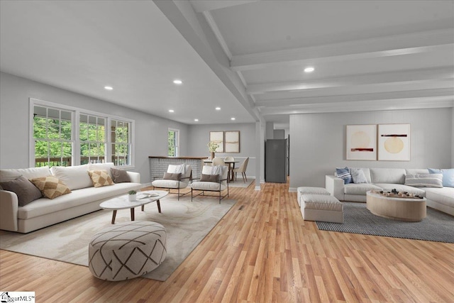 408 Bent Creek Dr, Greer, SC 29650 - living area with wood finished floors, recessed lighting, and beamed ceiling