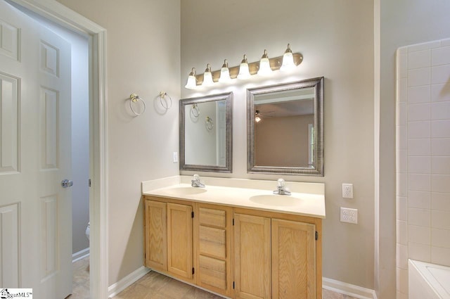 400 Halifax Dr, Greenville, SC 29615 - bathroom with double vanity, a bath, baseboards, tile patterned floors, and a shower