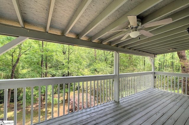 400 Halifax Dr, Greenville, SC 29615 - deck featuring ceiling fan and a wooded view