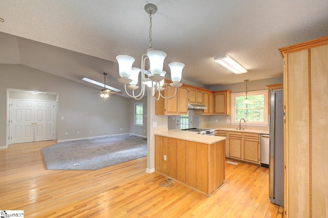 400 Halifax Dr, Greenville, SC 29615 - kitchen featuring under cabinet range hood, open floor plan, a chandelier, light countertops, and stainless steel appliances