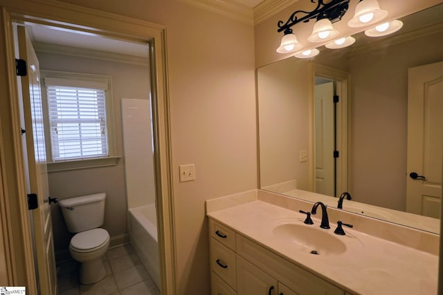128 Palm Springs Way, Simpsonville, SC 29681 - bathroom featuring toilet, ornamental molding, tile patterned flooring, vanity, and a bathtub