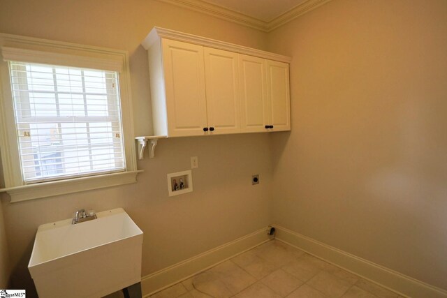 128 Palm Springs Way, Simpsonville, SC 29681 - clothes washing area featuring cabinet space, baseboards, hookup for a washing machine, electric dryer hookup, and plenty of natural light