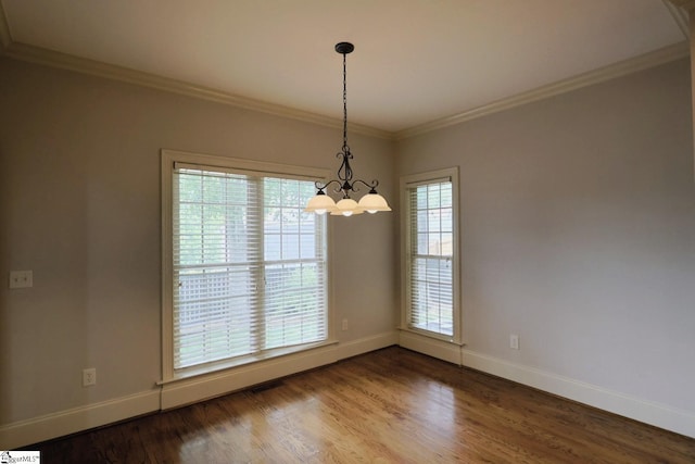 128 Palm Springs Way, Simpsonville, SC 29681 - empty room featuring a chandelier, baseboards, crown molding, and wood finished floors