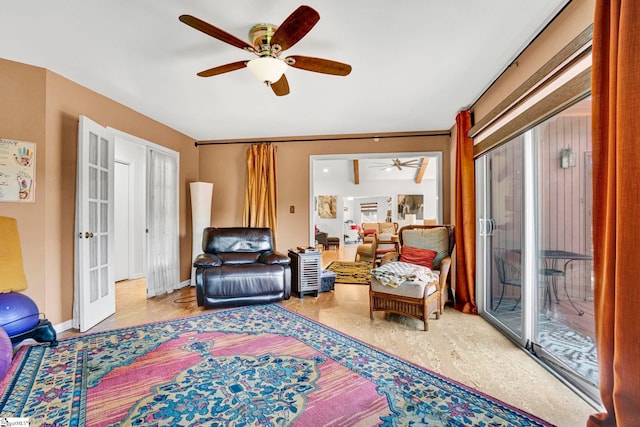 313 Viewmont Dr, Greenville, SC 29609 - sitting room featuring ceiling fan, baseboards, and french doors