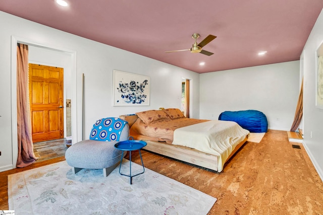 313 Viewmont Dr, Greenville, SC 29609 - bedroom with recessed lighting, wood finished floors, baseboards, and a ceiling fan
