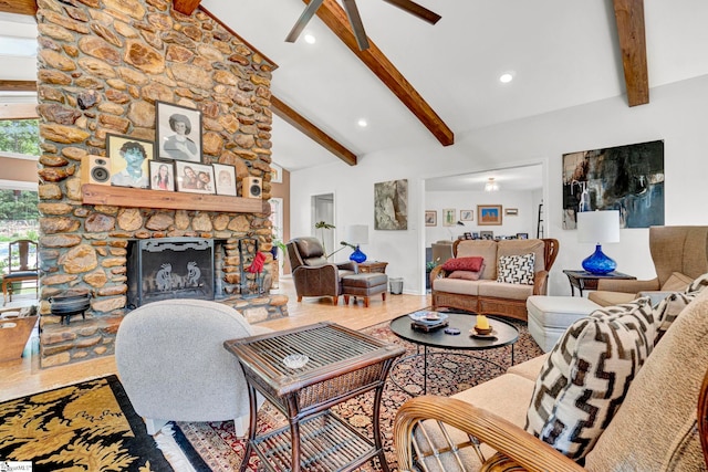 313 Viewmont Dr, Greenville, SC 29609 - living room featuring ceiling fan, a fireplace, and recessed lighting